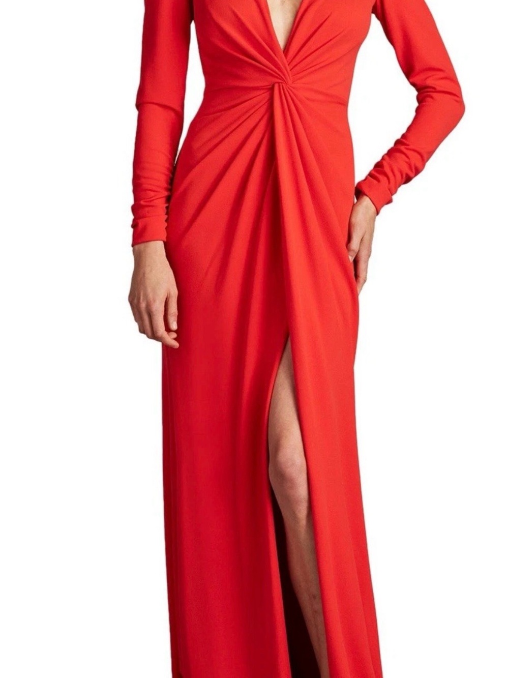Tadashi Shoji Red Rose Center Twist Long Sleeve Mermaid Gown Size Extra Small